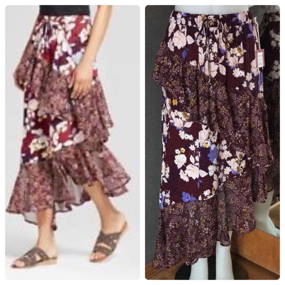 NWT Mossimo Supply Co Floral Print Tiered Ruffle Midi Skirt Small